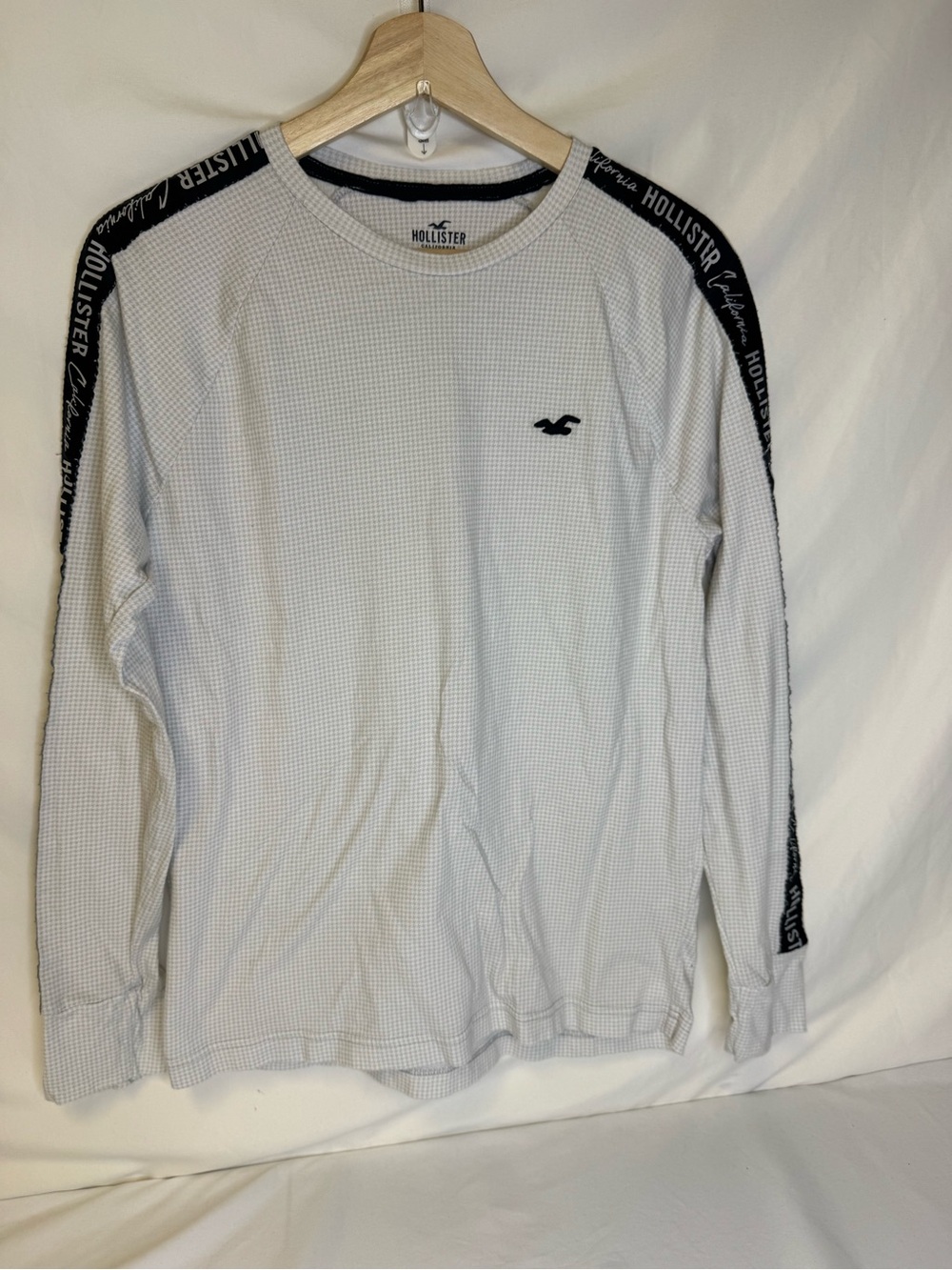 Hollister White Waffle Long-Sleeve with Navy Logo Tape